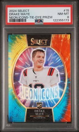 2024 Panini Select Neon Icons 15 Drake Maye Tie-Dye Prizm PSA 8