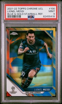 2021-22 Topps Chrome UCL Lionel Messi Blue Gold Starball PSA 9		82455418
