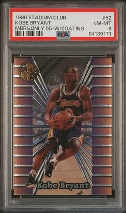 1996 Stadium Club Members Only 55 Kobe Bryant Mbrs.Only 55-W/Coating #52 PSA 8	$140.00	84139171